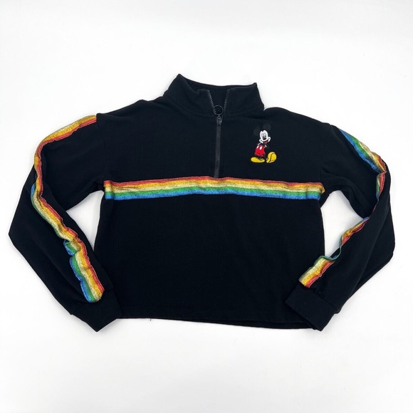 Disney Mickey Mouse Rainbow Quarter Zip Crop Top - Picture 1 of 3